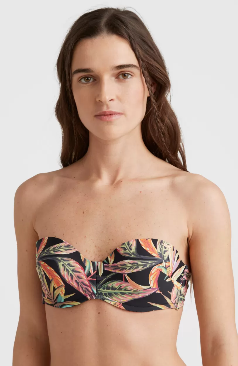 Best Sale O’Neill Bikinitop Havaa Mould Wire Bandeau | Black Tropical Flower