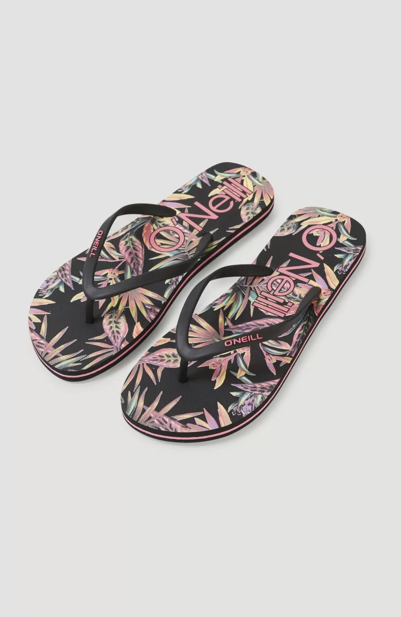 Best O’Neill Slippers Profile Graphic | Black Tropical Flower